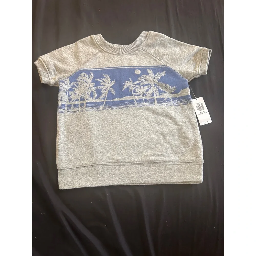 Gap Kids Boys Gray Tropical Palm Tree Short Sleeve Sweatshirt 18-24 Months NWT